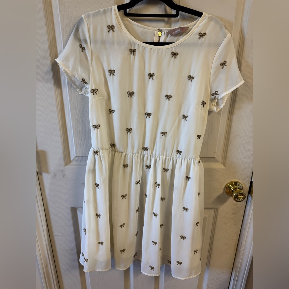 AWEAR Women's Dress – Off White with Gold Bows (EU Size 44)